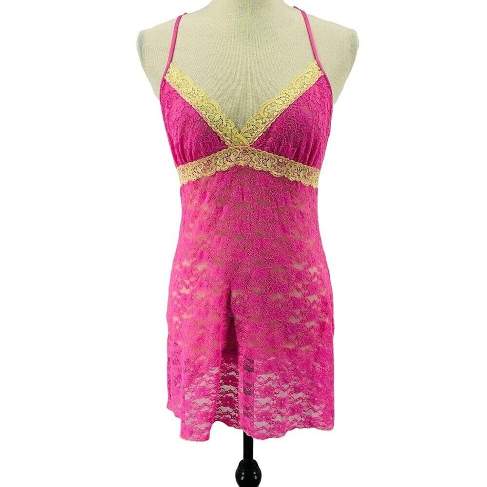 Cosmopolitan Sexy Lingerie Chemise Bubble Gum Pink Lace Womens Size Small